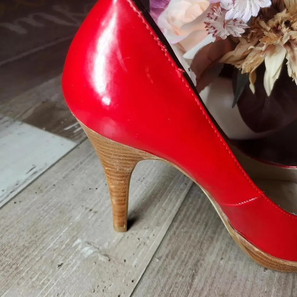 MOSSIMO PATENT LEATHER CHERRY RED OPEN TOE PUMPS HIGH HEELS SIZE 9.5 - Picture 12 of 12